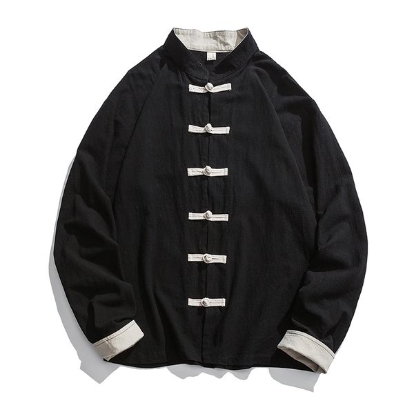 

new chinese-style 2021 casual black pocket solid bomber male fashion retro-fashionable button jacket nz89, Black;brown