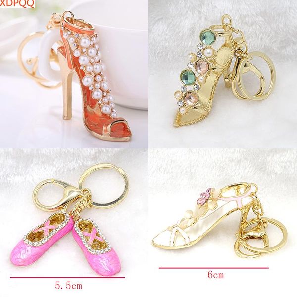

keychains fashion keychain ms. pendant high heel alloy openwork stereo style painted pearl crystal rhinestone keyring, Silver