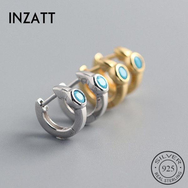 

hoop & huggie inzareal 925 sterling silver blue zircon round huggies earrings for fashion women party punk fine jewelry accessories, Golden;silver