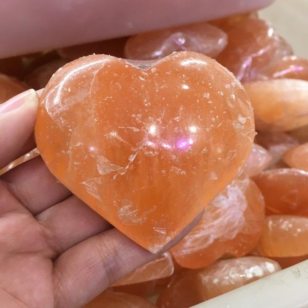 

large orange selenite crystal puff heart healing reiki