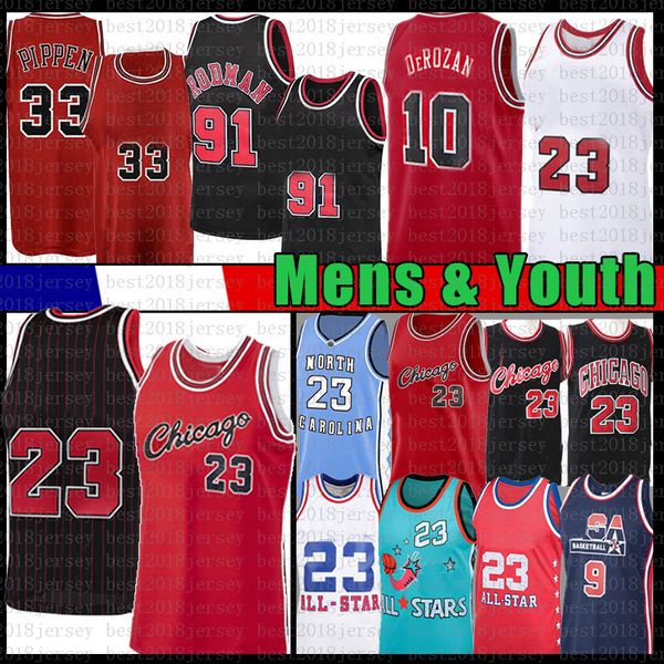 

men's youth kid's 23 scottie 33 pippen dennis 91 rodman basketball jersey demar 10 derozan mj north carolina state university jers