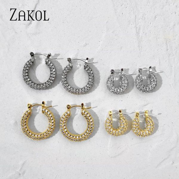 

hoop & huggie zakol luxury round cubic zirconia micro inlay big circle earrings for fashion women wedding party jewelry fsep3012, Golden;silver