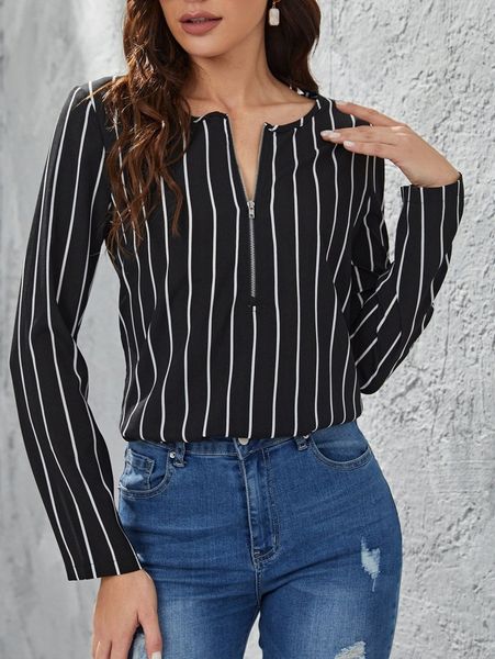

striped half zip placket g4nz#, White
