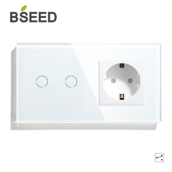 

smart home control bseed touch light switch wall socket glass 1/2/3gang 2way screen power outlet led switches eu sockets