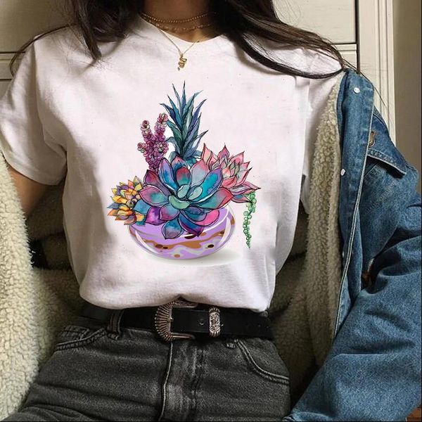 

women t shirt womens graphic plant summer autumn floral mujer camisetas casaul print clothes lady tees female t shirt, White