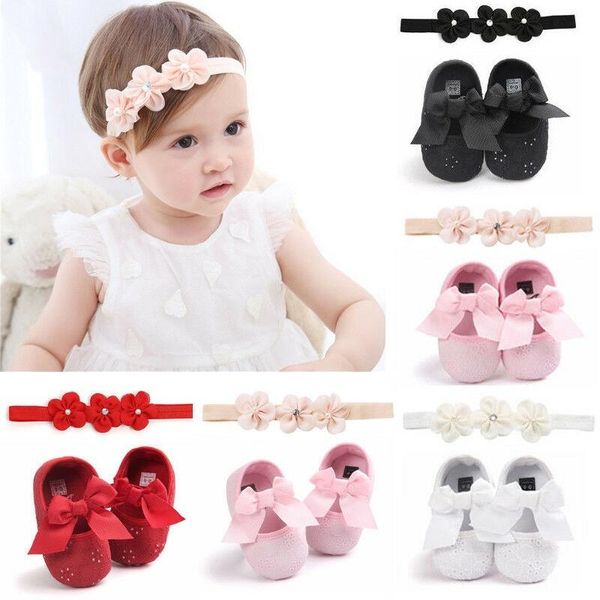 

first walkers baby girl cute princess crib shoes with flower headhand 0-18m born infant toddler anti-slip soft sole sneakers prewalkers
