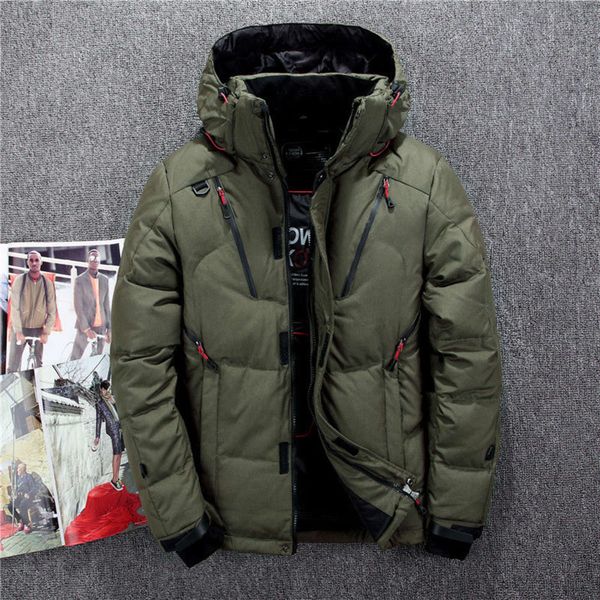 

1677 thickened men's down jacket medium length slim coat 1987, Black