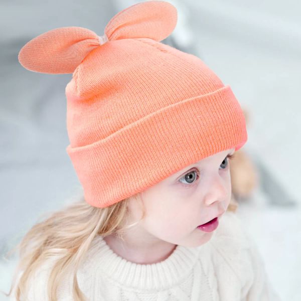 Nuovo autunno inverno bambino bambini lavorato a maglia orecchie da coniglio carino berretto ragazze cappelli caldi per bambini berretto