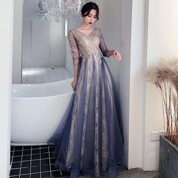 

v-neck luxury evening dress long gala revery gown long party dresses for women elegant celebrity stage show blue dresses, Red