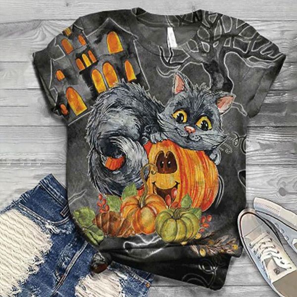 

women's t-shirt women halloween shirt horror characters print harajuku casual cartoon cute fashion loose plus size, White