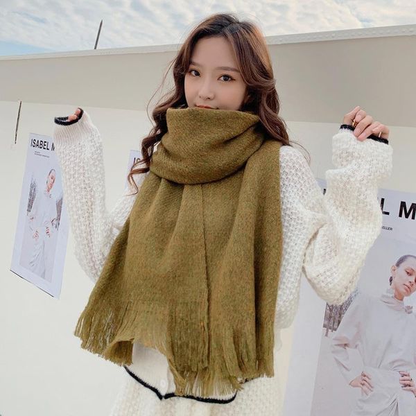 

japanese and korean scarves women's winter warm student scarves solid color cashmere long shawls women's tide scarf, Blue;gray