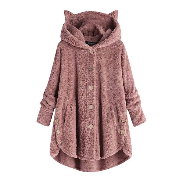 

women's jackets fashion cat ear plush sweater casual winter warm hooded coat ladies female streetwear women long sleeve blusas jumper#f, Black;brown
