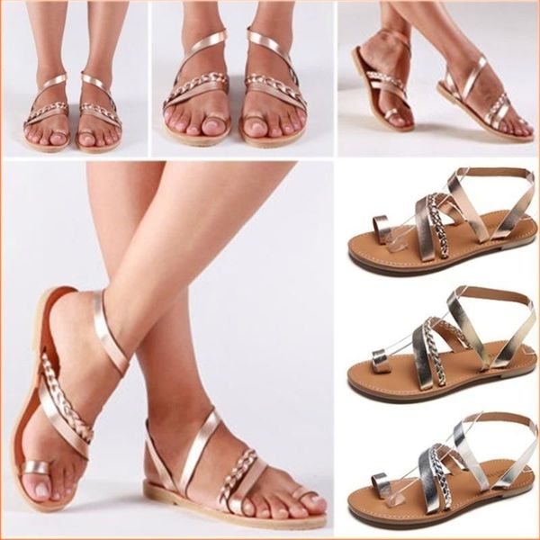 

summer new popular 2021 golden women shoes shiny flat with party solid ladies sandals cross strap zapatos de mujer, Black