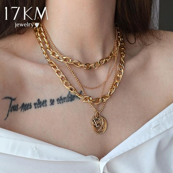 

pendant necklaces 17km trendy multilayered coin necklace for women fashion gold thick chunky chain choker jewelry party, Silver