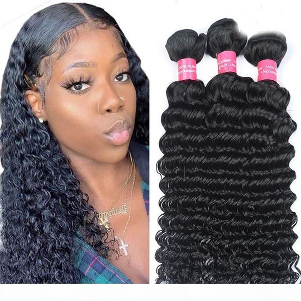 

brazilian virgin human hair deep wave 3 4 bundle deal grade 8a brazilian virgin deep curly human hair extension brazilian deep wave hair, Black