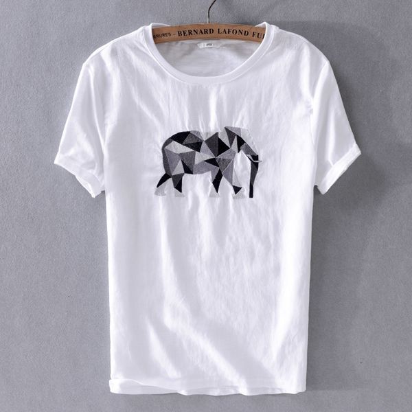 

2021 new vero masculino t-shirt manga curta-de linho ocasional em torno do pescoo t shirt dos homens de algodo branco bordado camisetas rxai, White
