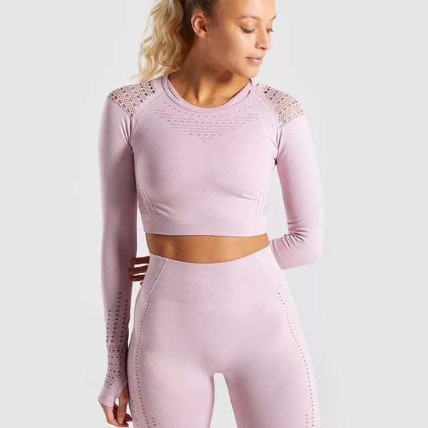 

seamless yoga sports suits set long sleeve women fitness clothing sportswear gym leggings padded push-up strappy, White;red