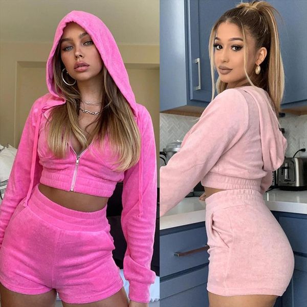 

pink autumn 2 piece women tracksuits set long sleeve hoodies pullover body short suits hooded sweatshirts pants outfits matching, Gray