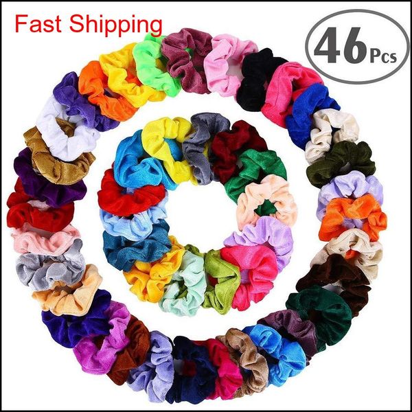 

wholesale 46pcs/set vintage hair scrunchies stretchy velvet scrunchie pack women elastic hair bands girl head qylvxe pingtoy, Slivery;white