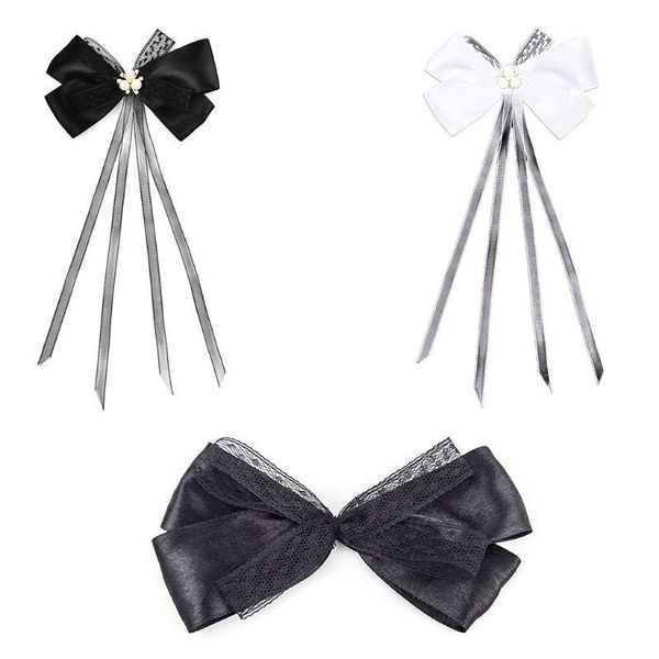 

wedding bridal lace ribbon bowknot hair clip imitation pearl jewelry duckbill barrette black white vintage headpiece