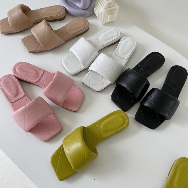 

htuua 2021 summer slipper square toe flat heel casual sandal shoes ladies vintage square toe beach slides flip flop shoes sx4489, Black