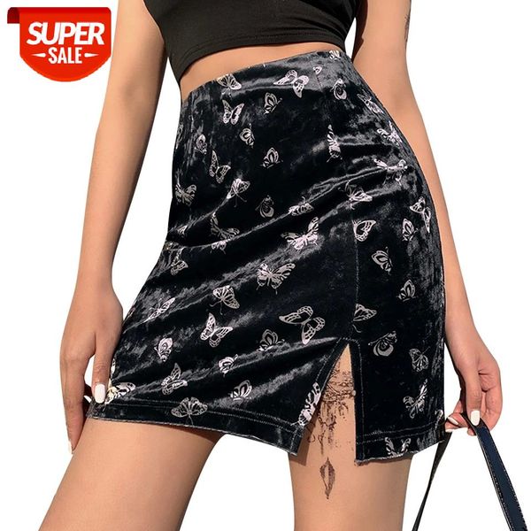 

new women's basic stretchy pencil skirt butterflies pattern slim split high waist short wild fashion skirts #6z95, Black