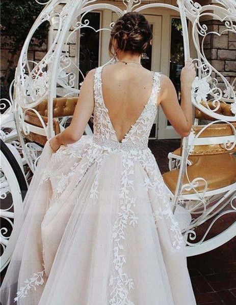 

chic 2021 new beautiful prom es long a-line v neck applique pageant evening gowns beading sash peach formal vestidos de noiva 6qi5, White;pink