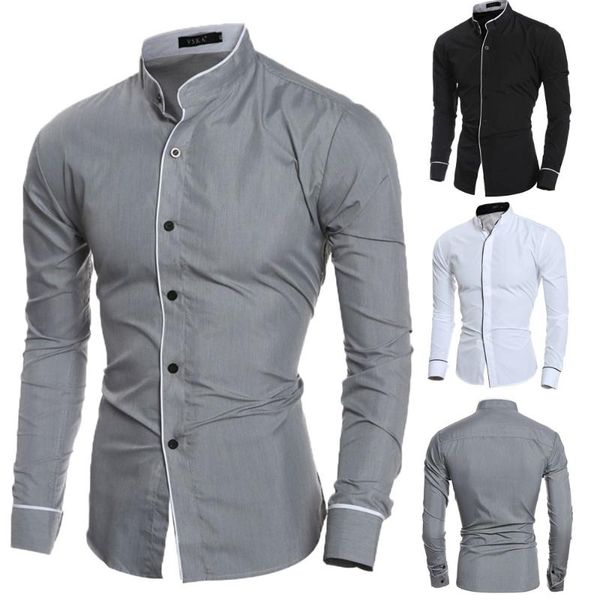

men's casual shirts long sleeve slim fit business stand collar simple, White;black