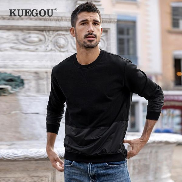 

men's hoodies & sweatshirts kuegou 2021 autumn black patchwork fork zip for men fashion jogger plus size 9522