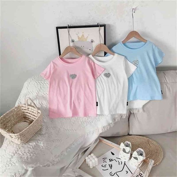 

summer arrival girls fashion heart cotton t shirt kids clothes 210528, Blue