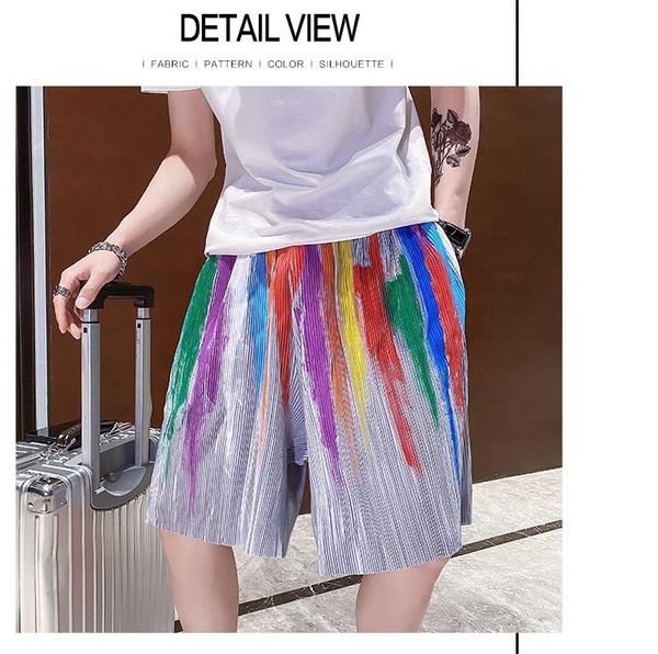 

men's shorts selling miyake fold print short pants trend hip-hop summer slim in stock, White;black