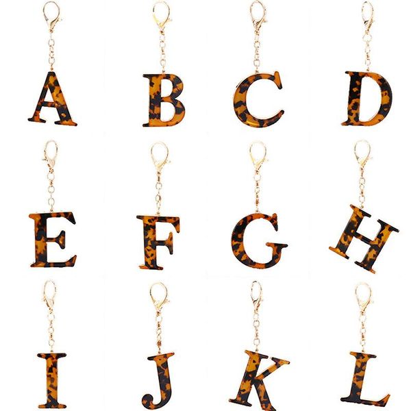 

keychains acrylic letter keychain trendy initial alphabet leopard charm key ring pendant a-z jewelry accessories, Silver