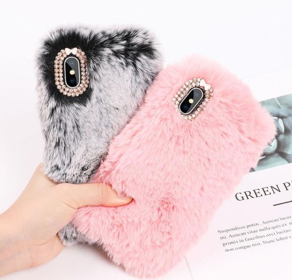 

3d colorful warm rabbit fur fluffy phone case for iphone11 se2020 6 6s 7 8 plus x xs 11pro max xr protective back cover case lfl6n nzhyz