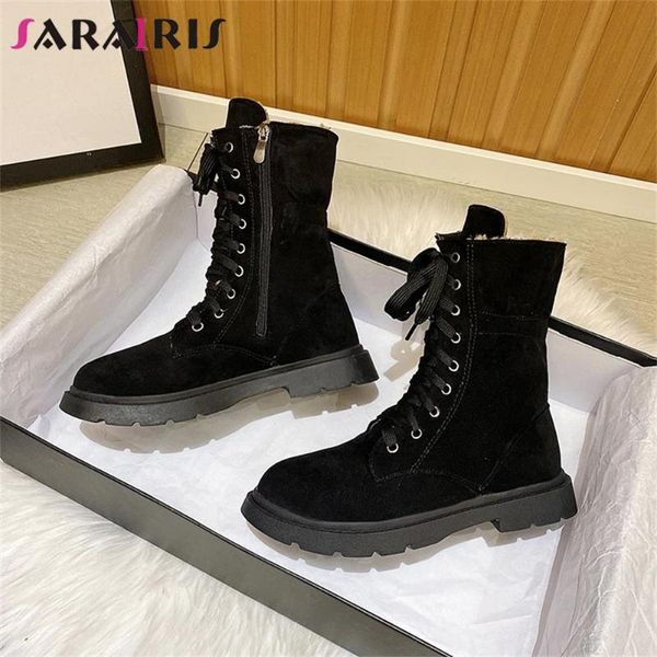 

boots sarairis for dropship female solid lce up zipper chunky heel ankle platform women's casual leisure comfy shoes, Black