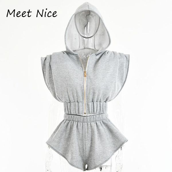 

women's tracksuits 2 two piece set women hooded crop shorts summer loose bat sleeve hoodies sports shorts tracksuit conjunto feminino, Gray