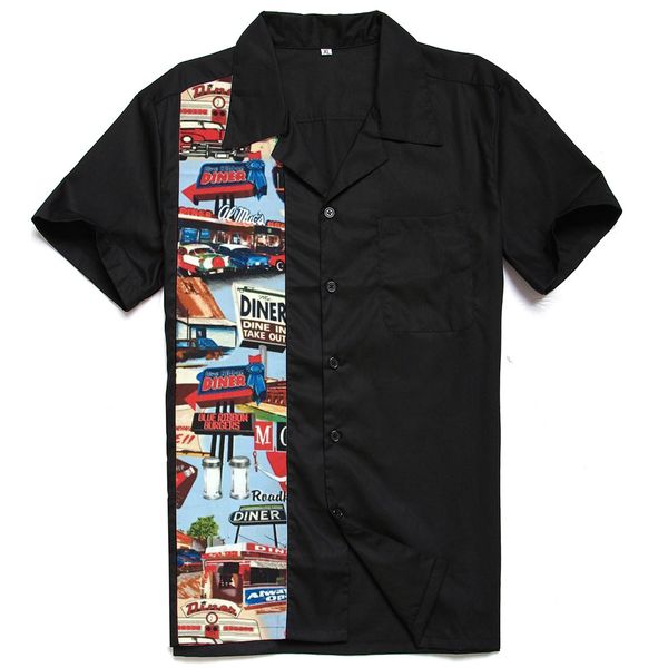 

2021 new 1950s rockabilly shirt casual vintage cotton punk rave short sleeve hip hop car printing shirts men clothes s89o, White;black