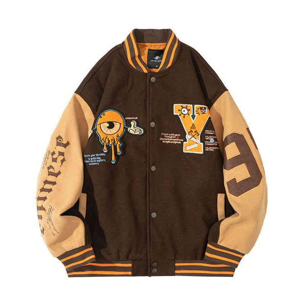 

men women letter embroidery varsity jackets japanese retro oversized autumn winter baseball jacket coat hip hop harajuku college, Black;brown