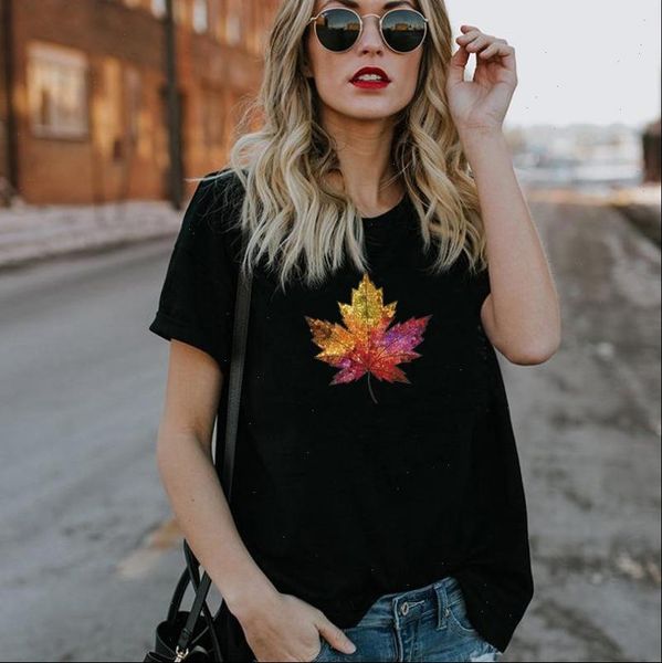 

leaf print t shirt women short sleeve o neck loose tshirt 2021 summer women tee shirt camisetas mujer, White
