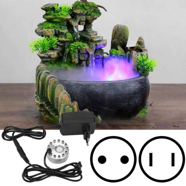 

abs+aluminum mini water fountain ornament mist fog maker atomizer with 12 lights landscape decoration