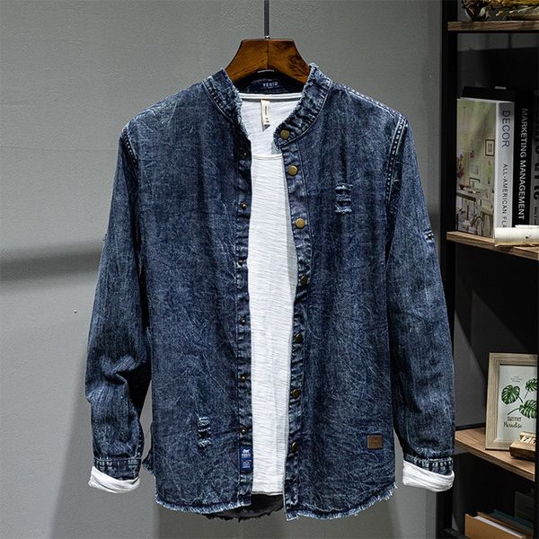 

2021 new style long sleeve 100% cotton blue shirts brand denim men fashion trendy shirt mens comfortable chemise nf97, White;black