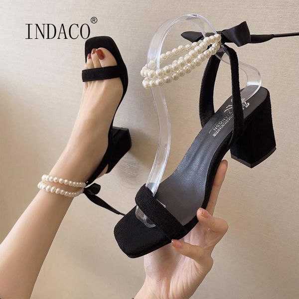 

sandals 2021 women high heels 8cm open toe pearl beading party shoes white summer thick black