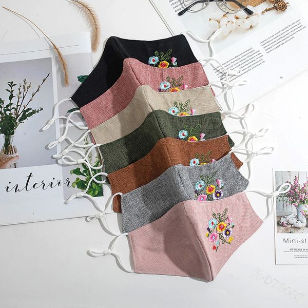 

2021 new fabric embroidery dustproof washable mask breathable cotton