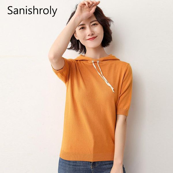 

women's sweaters sanishroly summer autumn women thin sweater pullovers casual loose hooded knitted female short sleeve se648, White;black
