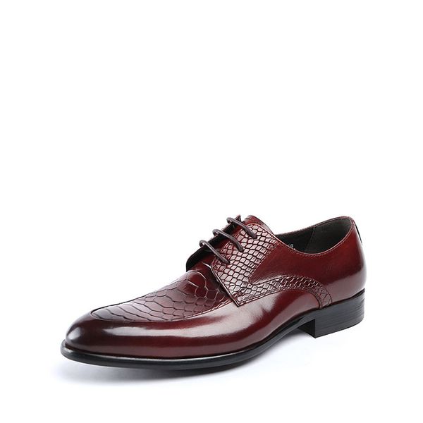 

Fashion Man Formal Dress Shoes Snake Pattern Lace Up Cap Toe Genuine Leather Men Shoes Business Oxford Shoes Wedding B133, Black