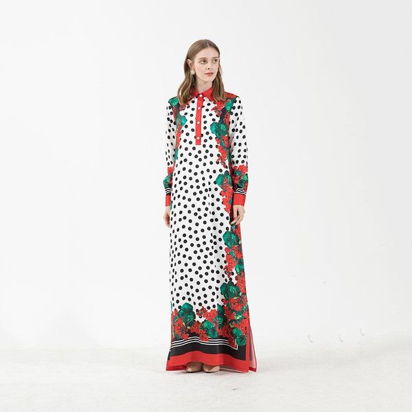

casual dresses 2021 fashion runway maxi dress women's long sleeve polka dot floral print elegant kaftan plus size, Black;gray