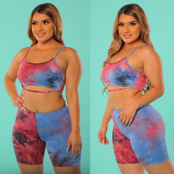 

2021 women two-pieces suit sleeveless strap hollow out tank bra crop high waist print shorts pants trousers tracksuits, Gray