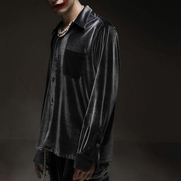 

new 2021 high street lapel solid casual fleece shirts mens spring pockets loose oversize shirt harajuku hip hop baggy w7bx, White;black