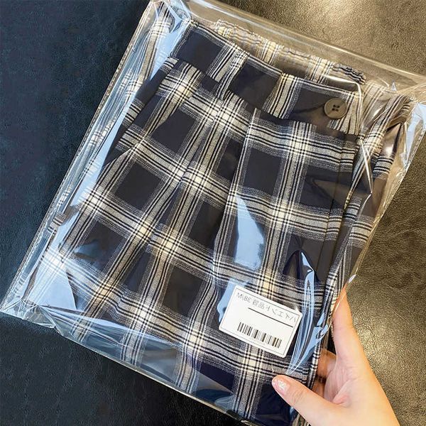 

the latest version of customer fabric women's pants casual plaid high waist wide leg pants fashion, Black;white