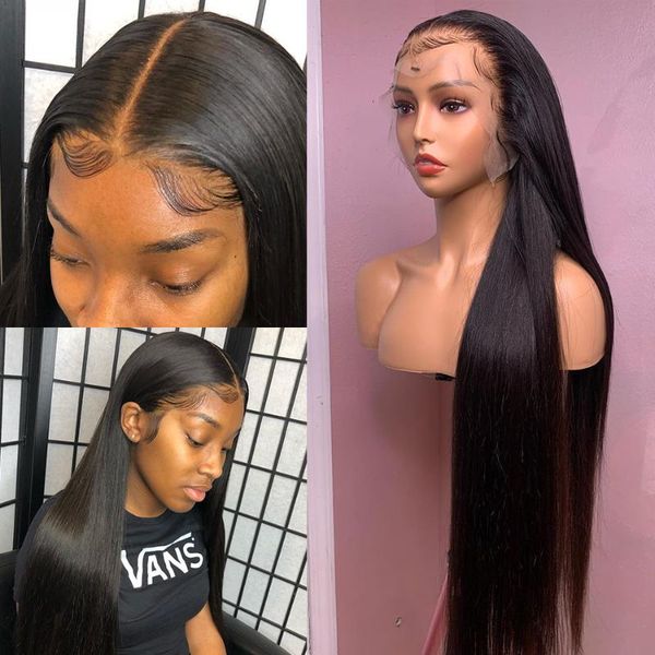 

lace wigs 30 32 inch brazilian straight human hair wholsale 13x4 frontal wig 4x4 closure thick soft, Black;brown