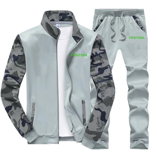 

men's tracksuits 2021 festool brand logo sets spring autumn casual men classic style delicate zipper print suits, Gray